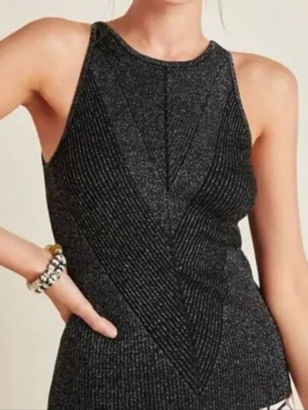 Anthropologie Gemma Sparkle Ribbed High Neck Tank Size Large Holiday